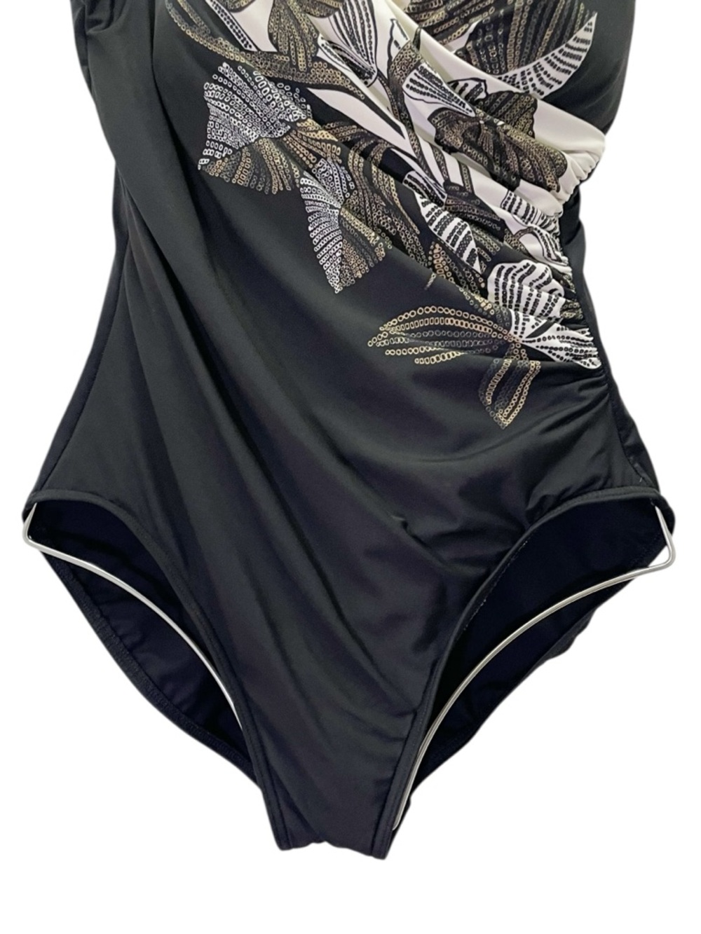 Miraclesuit Sanibel Swimsuit Sz 12 14 Black Gold Floral Tummy Control One Piece - Picture 7 of 11